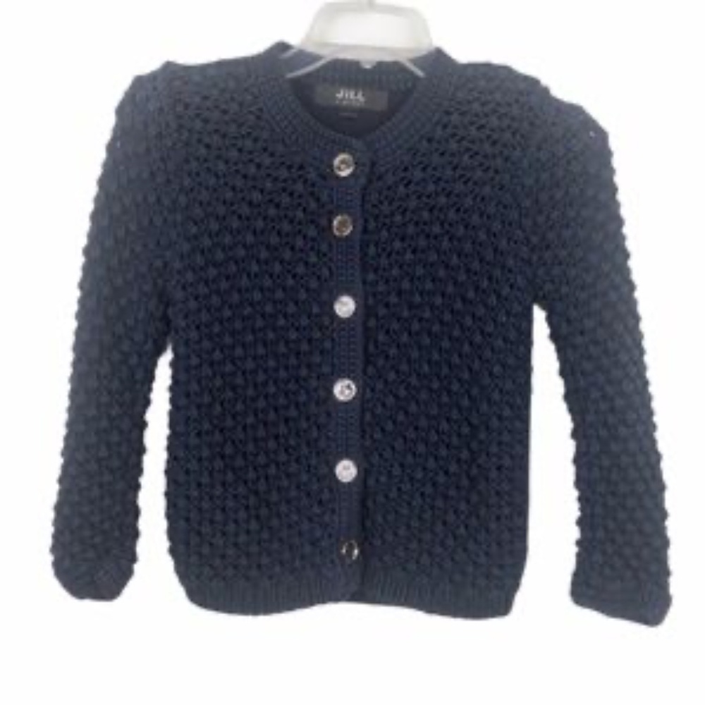 Jill Stuart Girls Navy Chunky Cardigan Sweater w Gold Smiley Face Buttons